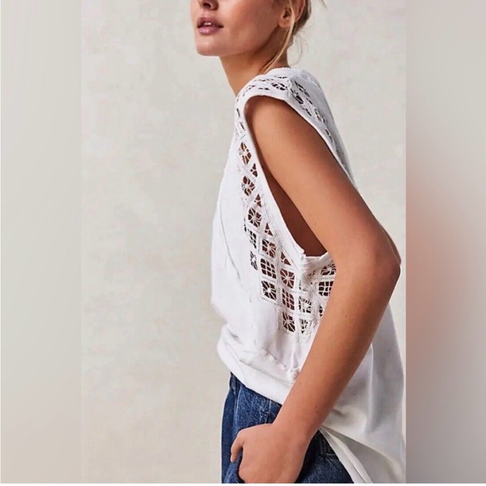 Free People White Crochet Side-Panel Tank